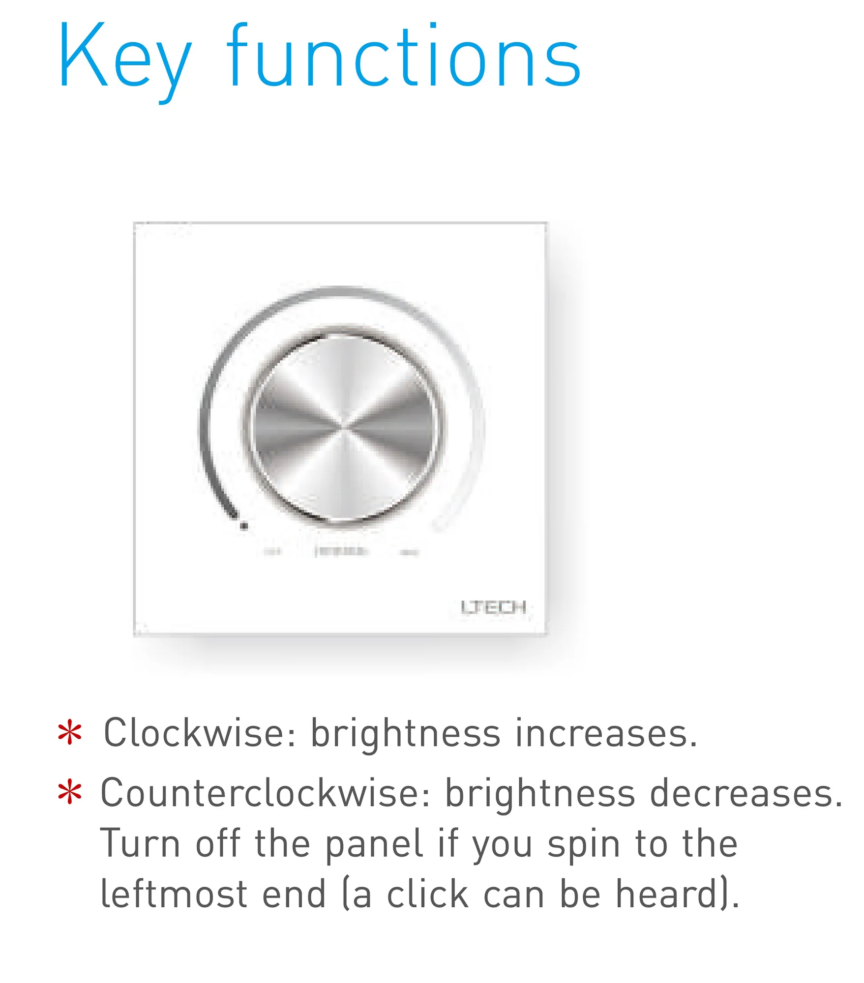 DALI knob panel, DALI o/p signal, DALI bus supply power, unicast mode, group mode and broadcast mode E6-DA1  LTECH Rotary Controller